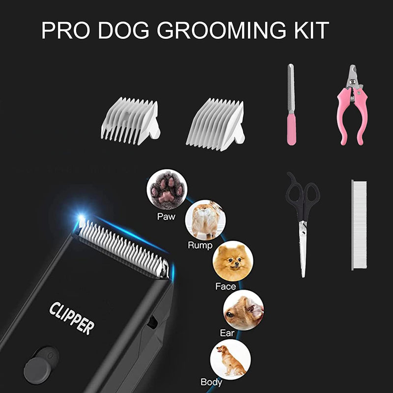 Cat Grooming Clippers Pet Hair Clipper USB Rechargeable Electric Dog Clippers Portable Waterproof Low Noise Cat Shaver Cordless Paw Trimmer for Dog Cat Home(Black) Black Set