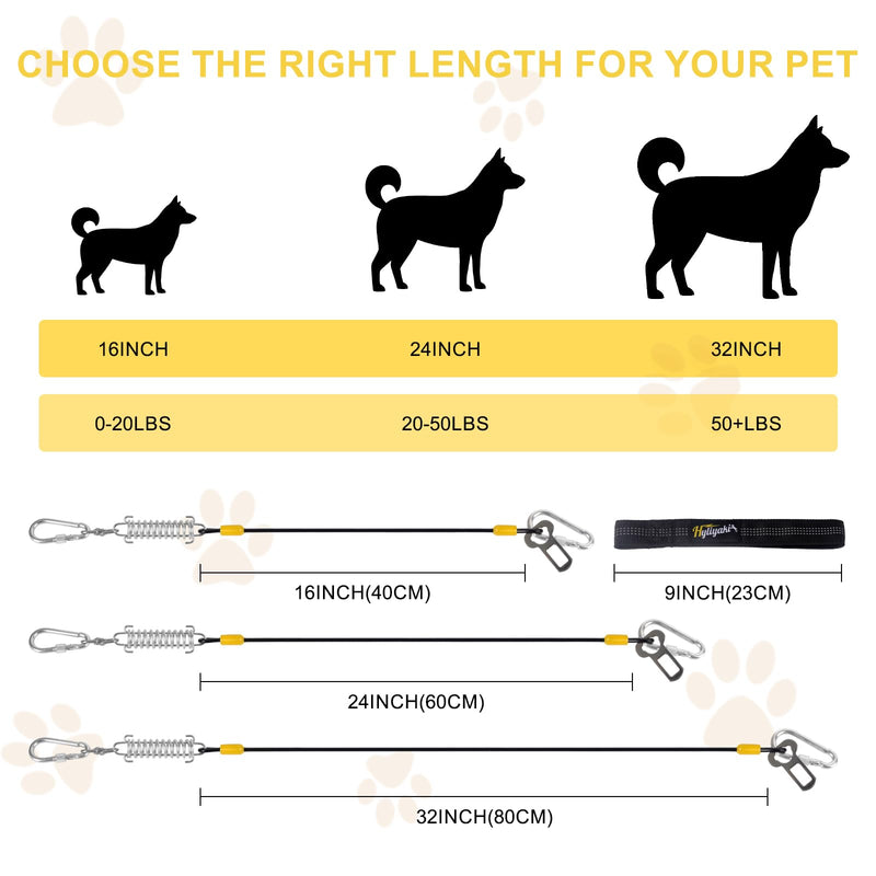 Dog Seat Belt Harness for Car, 5-in-1 Coated Wire Dog Seatbelt, HYLIYAKI Shock Spring-Loaded No Chew Pet Dog Car Seatbelt Leash, with Removable Reflective Short Leash(Black, 24 inch/60 CM) 1 Pack Black+Yellow - PawsPlanet Australia