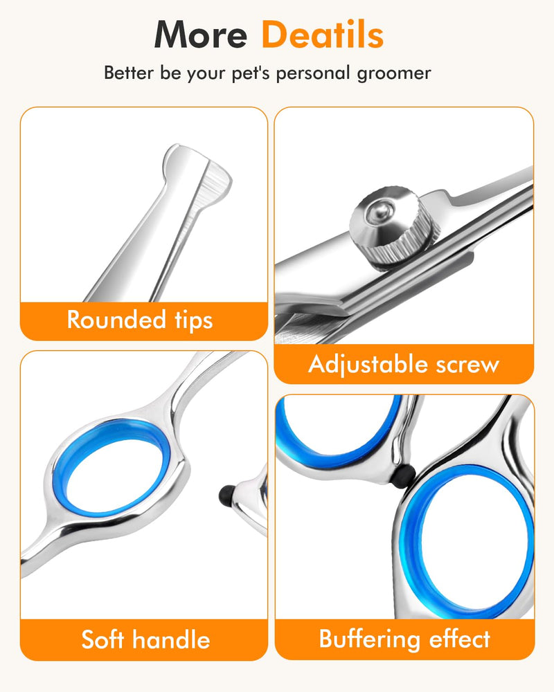 6-in-1 Dog Grooming Scissors - Professional Stainless Steel Hair Cutting Kit with Safety Rounded Tips, Ergonomic Soft-Grip Handles for Small & Large Dogs, Cats - PawsPlanet Australia
