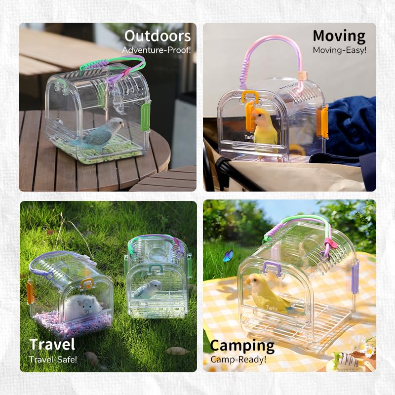 Bird Travel Carrier Cage with Metal Perch, Bottom Mesh, Food Bowl Tray, Cage Cover & Breathable Clear Ventilation for S/M Birds, Conures, Parakeets, Budgies, Canaries, Lovebirds - Purple PURPLE-SET