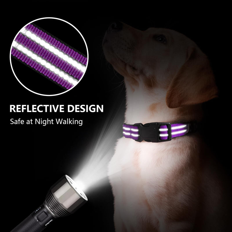 Martingale Dog Collar, Adjustable Nylon Reflective Collar with Quick Release Buckle (Real Purple, Medium) Real Purple - PawsPlanet Australia
