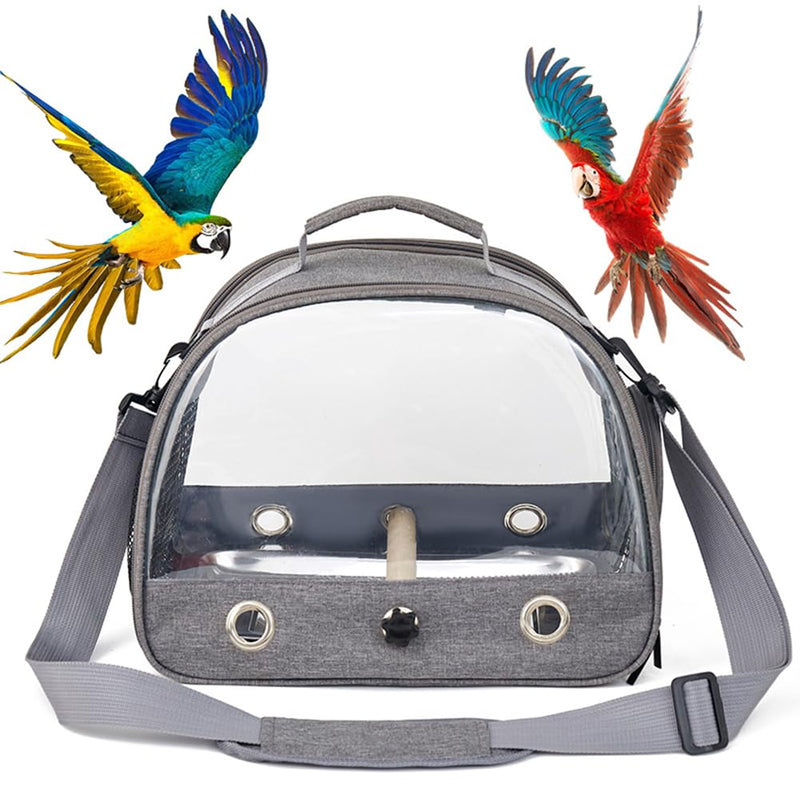 Bird Travel Carrier with Stainless Steel Tray,Lightweight Breathable Parrot Cage with Removable Wooden Stand Stick and Long Shoulder Strap,Bird Cages for Parakeets Budgie grey 33*26*24CM - PawsPlanet Australia
