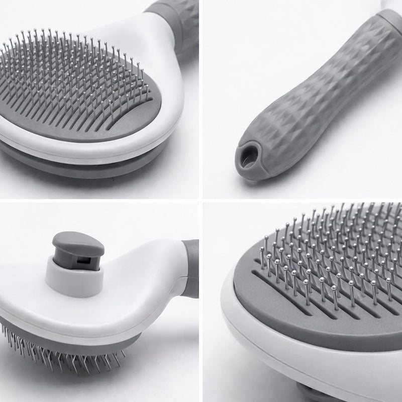 Self Cleaning Slicker Brush for Dogs Cats Bunnies - One-Click Pet Grooming Shedding Tool, Removes Loose Undercoat Tangles, Gentle Massaging Bristles for Long/Short Hair Pets Grey