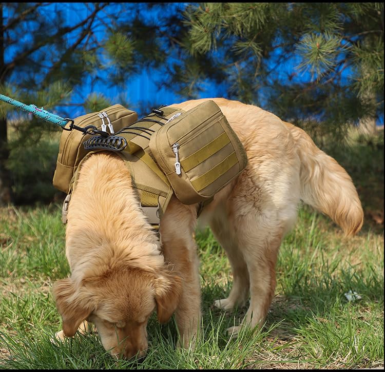 x Jumahe Dog Hiking Backpack for Large/Giant Dogs – 2 Spacious Side Bags, Breathable Waterproof Fabric, Fits Chest 30"-40" (85-120 lbs), 5 Adjustable Buckles, Outdoor Travel Vest, Khaki Giant (Chest Girth 30"-40") - PawsPlanet Australia