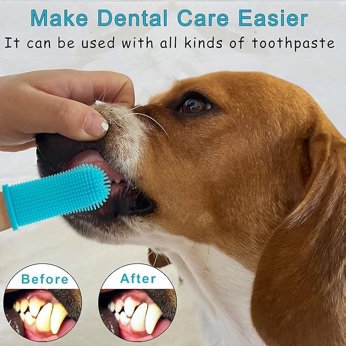 Aujzoo Dog Toothbrush Set (6 Packs), 360º Pets Teeth Cleaning Toothbrush for Dogs Cats Teeth Cleaning,Silicone Finger Teeth Brush Multicolor