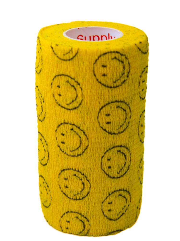 3 Inch Self Adhesive Medical Bandage Wrap Sport Tape (Green, Yellow, Plum, Smiles on Yellow and Green & Hearts) (6 Pack) Strong Elastic Self Adherent Flex Rolls for Wrist Ankle Knee Sprains Swelling Assorted 2 6 Count (Pack of 1) - PawsPlanet Australia