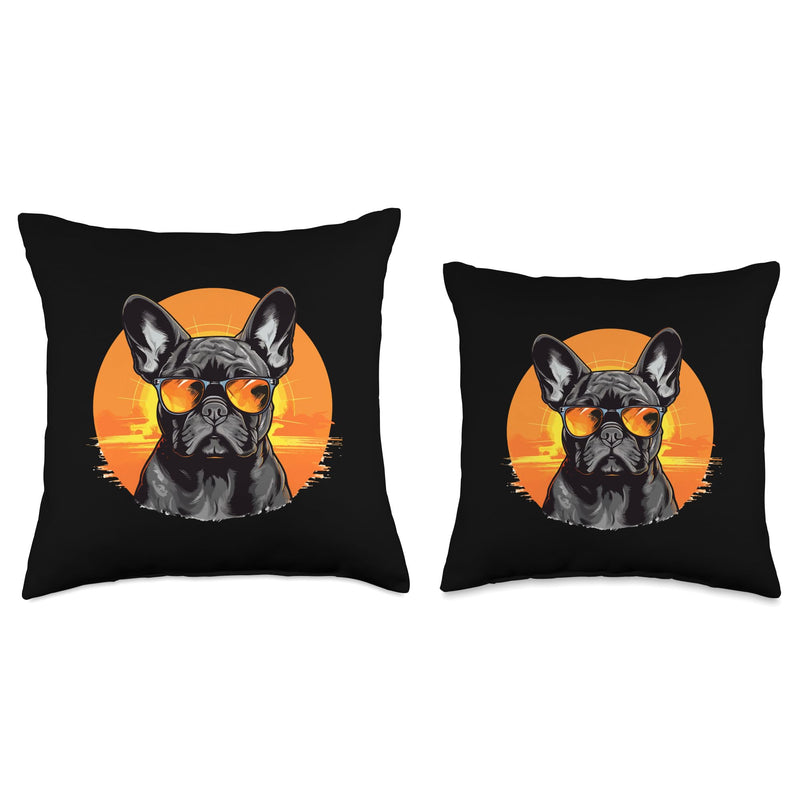 French Bulldog Frenchie Dog Breed Pet Designs French Bulldog Frenchie Dog Breed Pet with Sunglasses Throw Pillow, 16x16, Multicolor