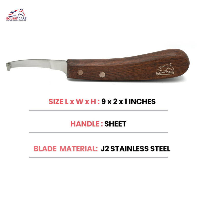 Equine Care Right-Handed Hoof Knife – Razor Sharp Short J2 Steel Blade, Professional Farrier Tool for Horse Hoof Trimming, Goats, Sheep & Livestock | Ergonomic, Rust-Resistant Wooden Handle. Right Handed