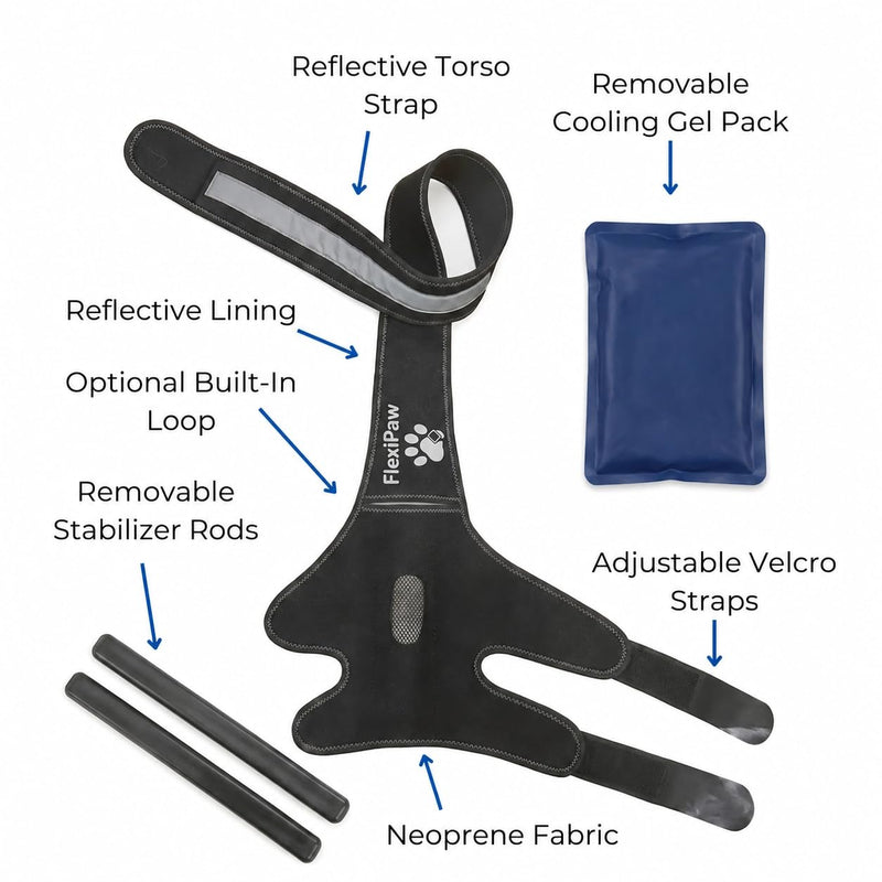 Dog Knee Brace – Rear Leg Support with Freezable Gel Pack, Removable Stabilizer Rods, Reflective Straps, for ACL/CCL Injury, Arthritis & Post-Surgery Recovery (Medium)