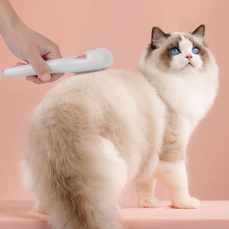 Cat Brush for Long or Short Haired Cats and Dogs, Self Cleaning Pet Hair Brush, Removes Loose Fur, Tangles, Mats, Dander, Dirt, Provides Relaxing Massage, Pink White - PawsPlanet Australia