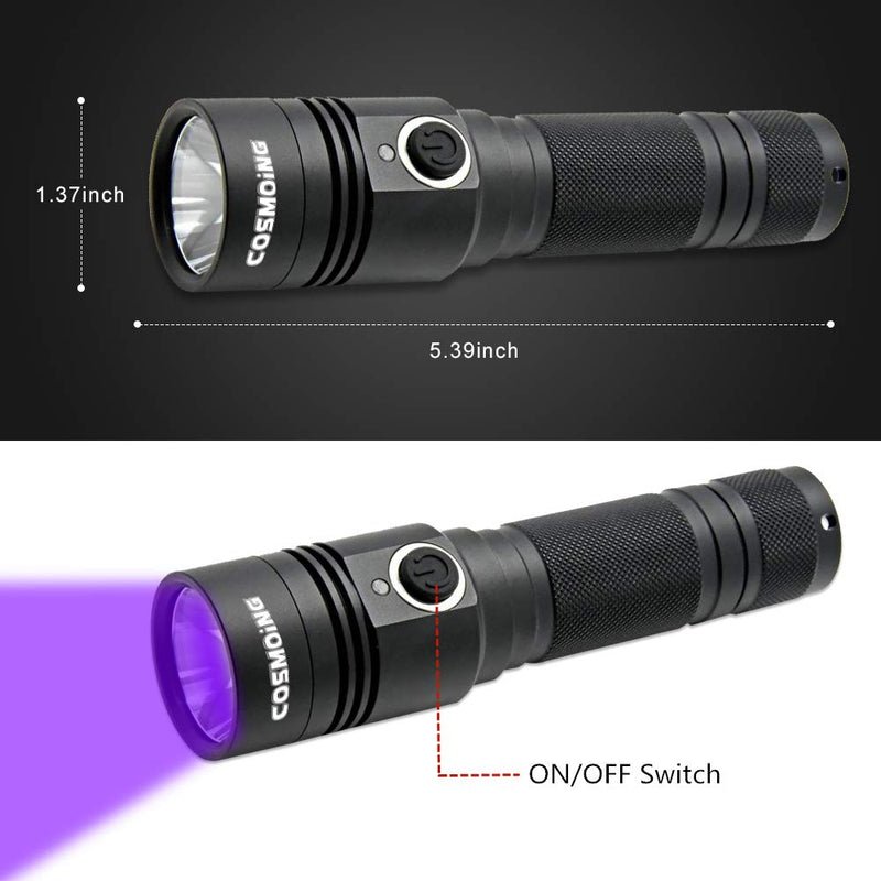 395nm UV Flashlight, Rechargeable Black Light Flashlight, LED Flashlight IP65 Water-Resistant Pet Urine Detector for Dog Cat Stains, Scorpion, Bed Bug, Household - PawsPlanet Australia