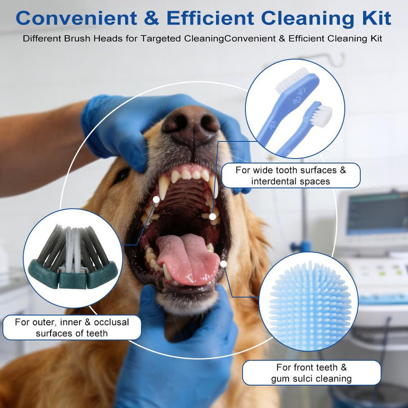HOTUT 8Pcs Dog Toothbrush Set,Dog Finger Toothbrush,Triple-Head & Dual-Head Triple Heads,Tongue Pet Toothbrushes,Multi-Angle Puppy Dental Teeth Cleaning,Remove Plaque & Tartar Fights Bad Breath