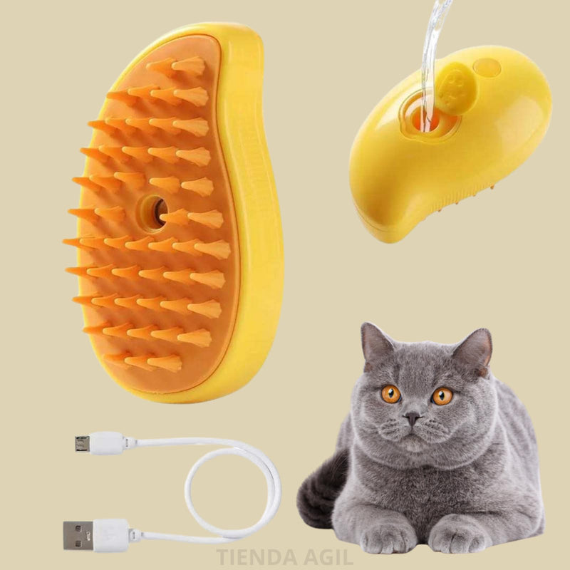 Hair Brush for Pets with Steam Function, Soft Rubber Bristles, Water or Essential Oil Reservoir, Non-Slip Grip, Easy Cleaning, for Dogs and Cats (Yellow) Yellow - PawsPlanet Australia