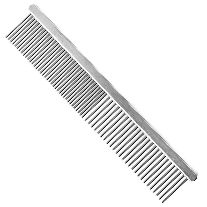 Jeffers Flat Back Pet Grooming Comb – Chrome Plated Steel Comb with Fine & Coarse Teeth for Dogs, Cats, Puppies – Detangling, Deshedding, Dematting Tool for Long or Short Hair - 7.5" L, 1" Teeth 7.5"L - PawsPlanet Australia