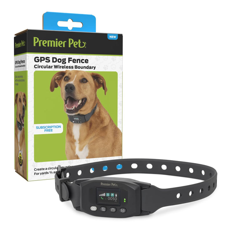 Premier Pet GPS Dog Fence with Circular Wireless Boundary - Customizable Safe Roaming Zones - Humane E-Collar with Tone Vibration & Static Modes - Rechargeable Water-Resistant Collar