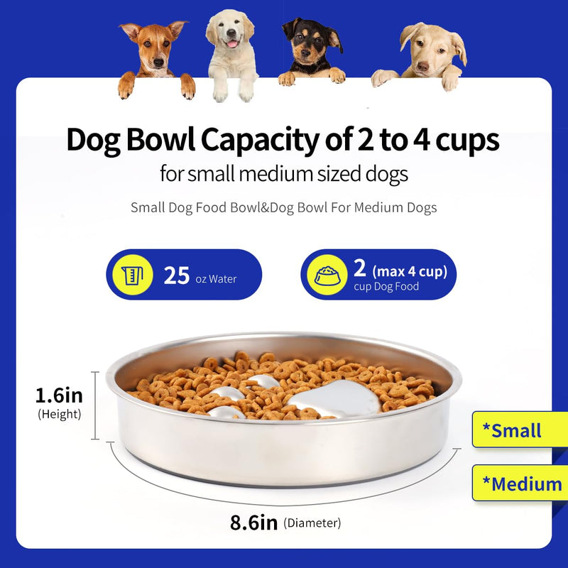 Slow Feeder Dog Bowls, 304 Stainless Steel Metal Dog Bowl Slow Feeder, Suction Cup Anti Flip Dog Food Bowl,2X Non-Slip,2-4 Cups, for Small & Medium Breed Claw Print 2 Cups/ 1.6" Deep (Max 4Cups) - PawsPlanet Australia