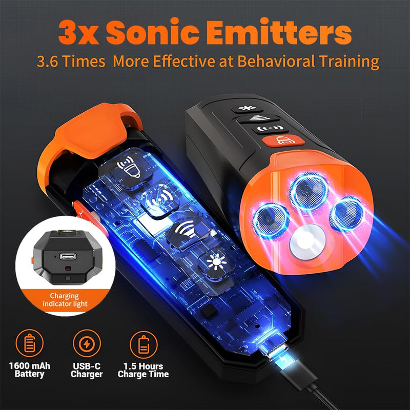 Ultrasonic Dog Trainer - Ultrasonic Bark Deterrent, 4 Modes - Black - PawsPlanet Australia