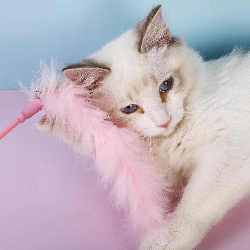 Cat Wand Toys, 3 PCS Interactive Cat Feather Toys Colorful Cat Teaser Wand with Bell for Cats and Kitties A - PawsPlanet Australia