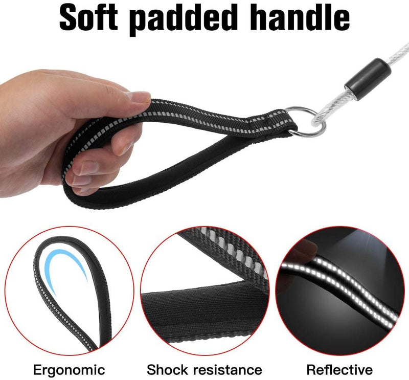 Chew Proof Dog Leash, 5 ft Steel Cable Lead with Reflective Soft Padded Handle, Waterproof Cable - Black - PawsPlanet Australia