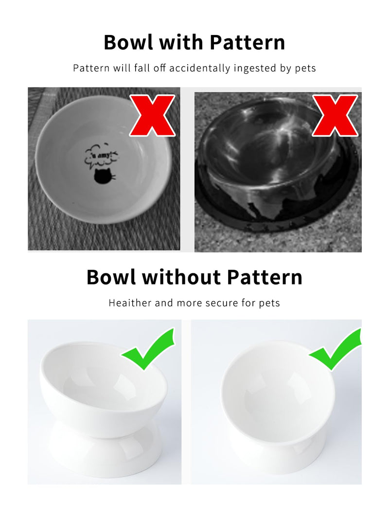 Cat Water Bowl, 16 OZ Ceramic Elevated Cat Dish, 15° Tilted and Raised Pet Food Bowl, Anti Vomiting Protect Pets' Spines and Whisker Fatigue 1 Pack White - PawsPlanet Australia