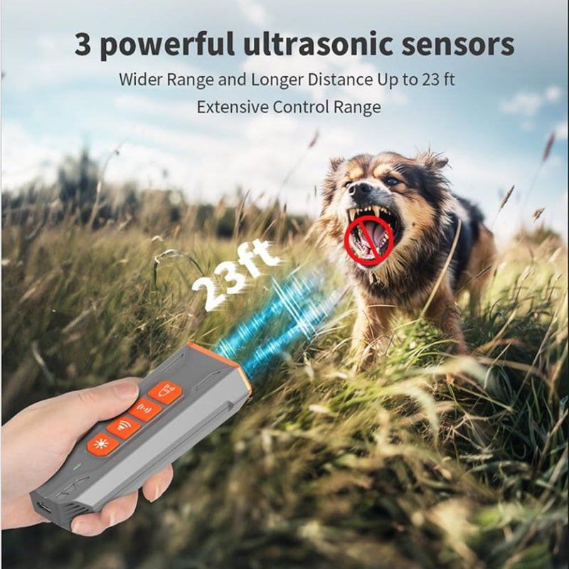 KC Ultrasonic Dog Bark Deterrent Device – Remote Anti-Bark Trainer with Long Range, Rechargeable Battery, Multiple Modes – Safe Humane Control for Small/Large Dogs,Grey/Orange