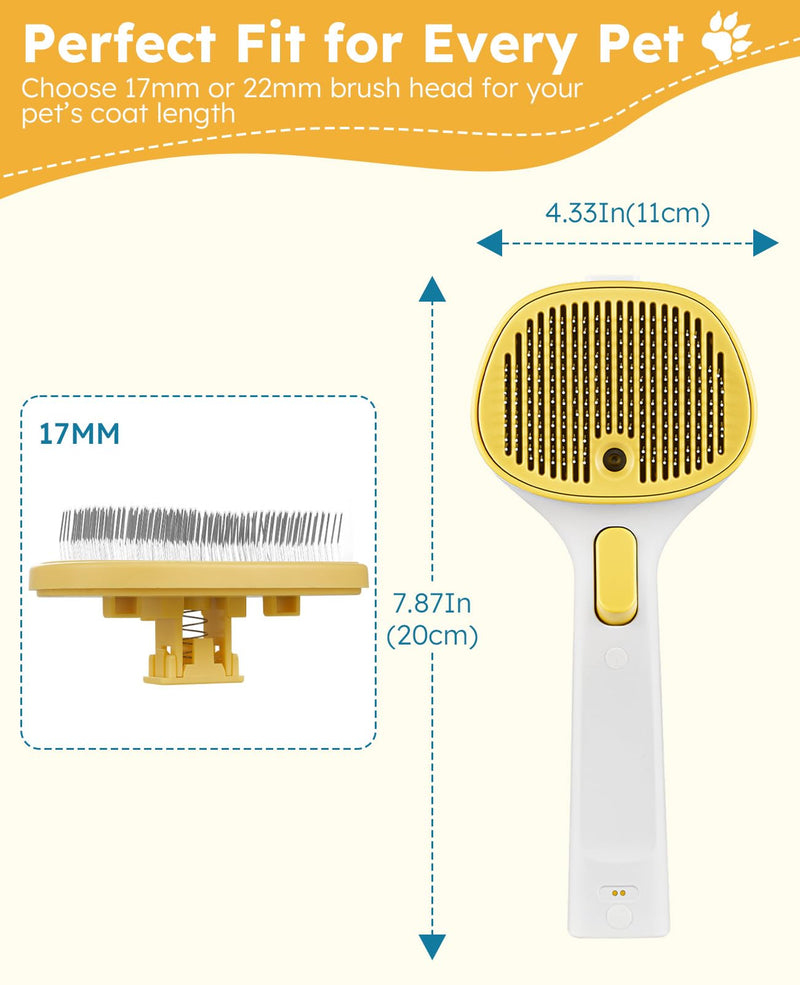 Anti-Static Steam Cat Brush-Dog Grooming Brush with Release Button,Dog Comb,Pet Hair Remover,Rechargeable for Pet Grooming Kit,Self Cleaning Slicker Steamy Cat Comb With Water Tank