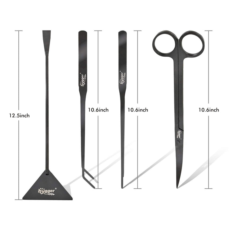 hygger Long Stainless Steel Premium Aquarium Tools, 4 PCS Aquatic Plant Tweezers Scissors Spatula Kits Comes with 1 Cleaning Cloth, for Fish Tank Starters Black - PawsPlanet Australia