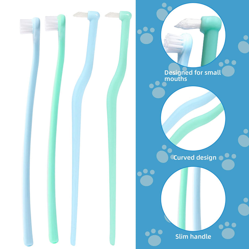 Pack of 4 Cat Teeth Brushes for Cats & Dogs - Gentle Dental Care for Healthy Pet Teeth - Soft Nylon Bristles - Non-Slip Handle - Ideal for Multi-Cat Households & Small Dogs - Blue & Green