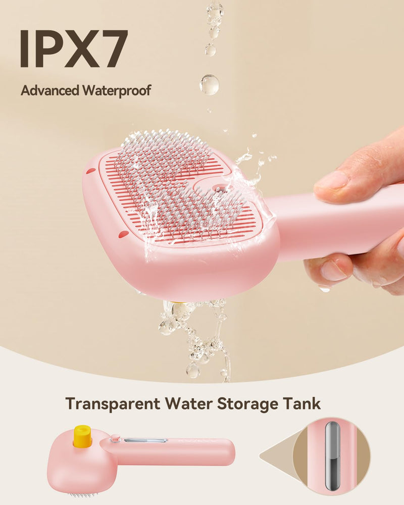 ROJECO 3-in-1 Pet Steam Brush for Cats&Dogs - Detangling Comb with Adjustable Mist, Handheld Deshedding Grooming Tool for Long/Short Hair, Massage Brush & Shedding Control Gift,Cordless,Pink Pink