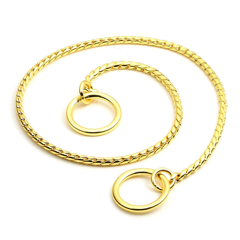 Mogoko Stainless Steel Dog Choke Chain Collar, Puppy Metal Snake Chain Pet Show Slip Collar Choker for Training Walking (Gold;16.0"*3.0mm) 3.0mm x 16.0 inch Gold - PawsPlanet Australia