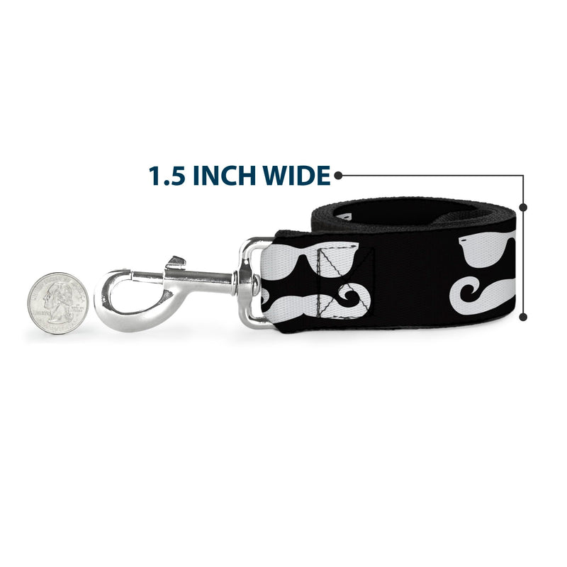 Buckle-Down Pet Leash - Sunglasses & Mustache Black/White - 6 Feet Long - 1" Wide Multicolor