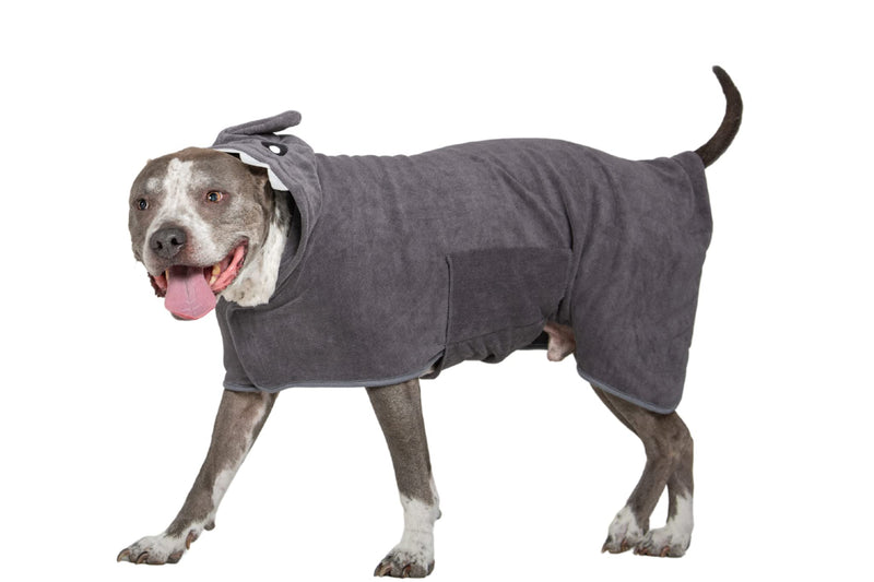 Wearable Microfiber Dog Towel with Monster or Shark Hoodie | Soft Dog Bathrobe (Medium, Grey Shark) Medium - PawsPlanet Australia