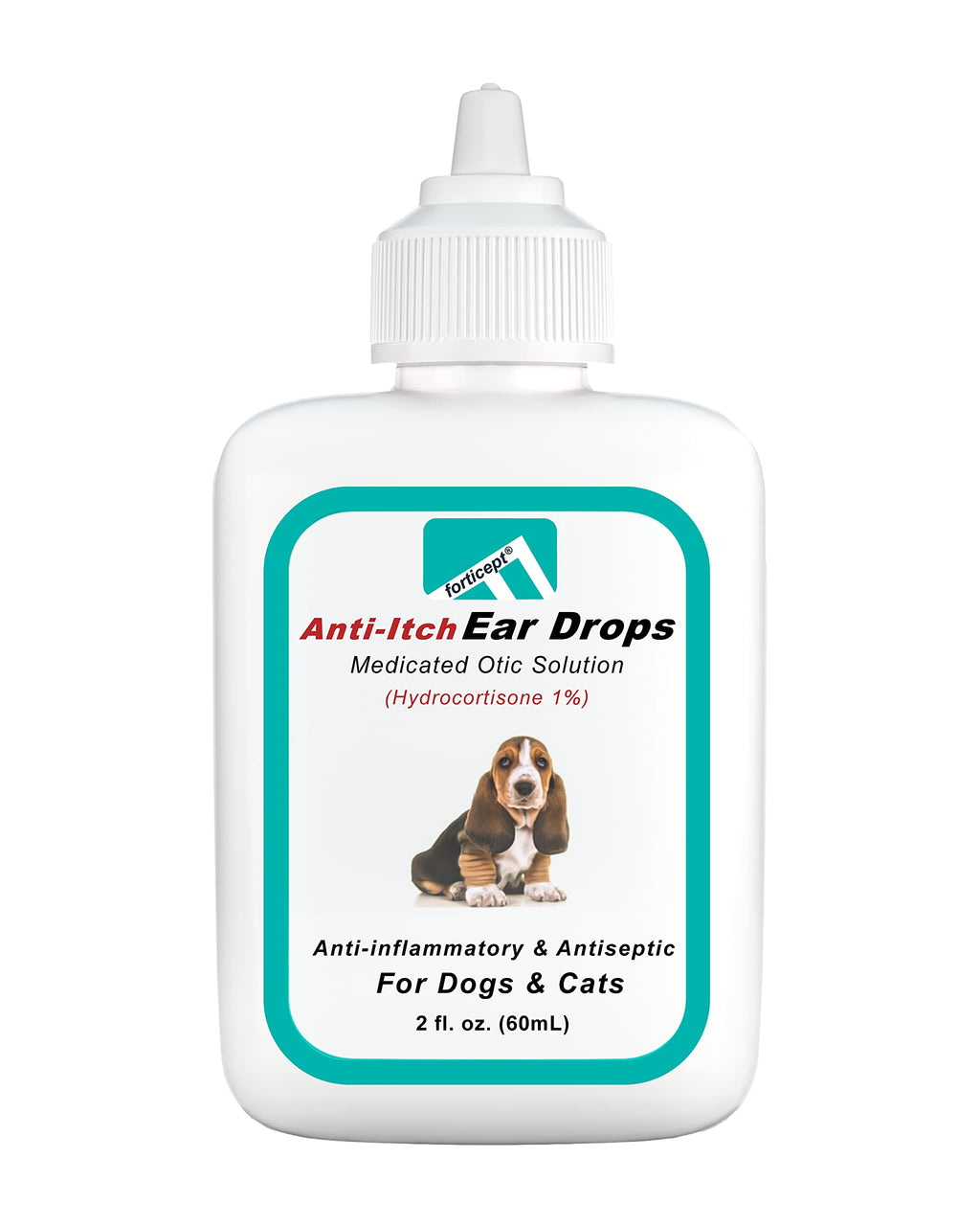 Forticept Dog and Cat Ear Infection Treatment, Dog ear drops with 1% Hydrocortisone 2 oz Ear Medicated Drops