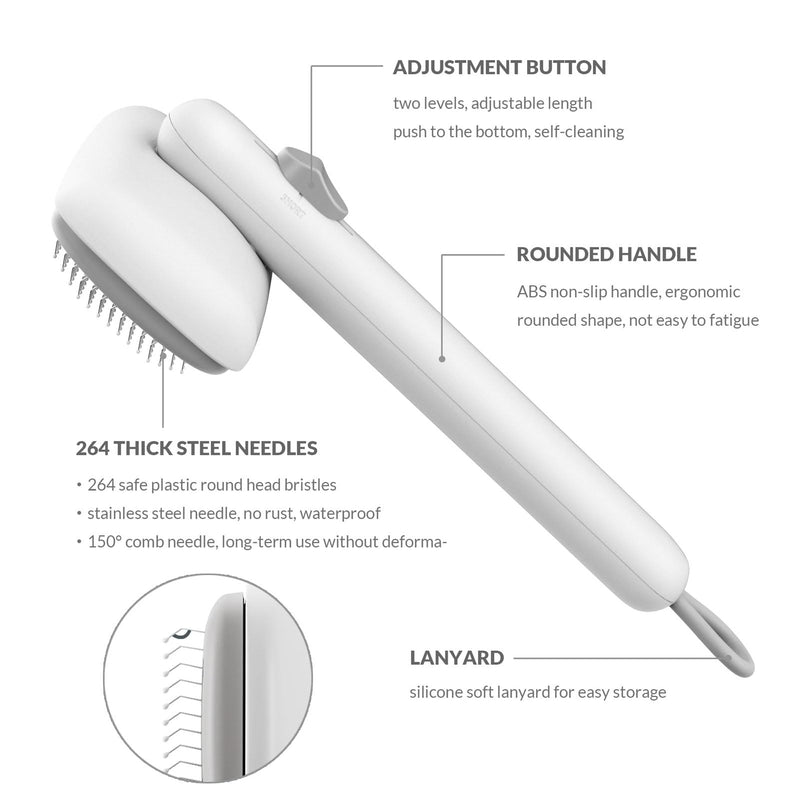 Self Cleaning Shedding Brush Grooming Tool for Long and Short Haired Dogs Cats Deshedding Hair Removal (White) White - PawsPlanet Australia