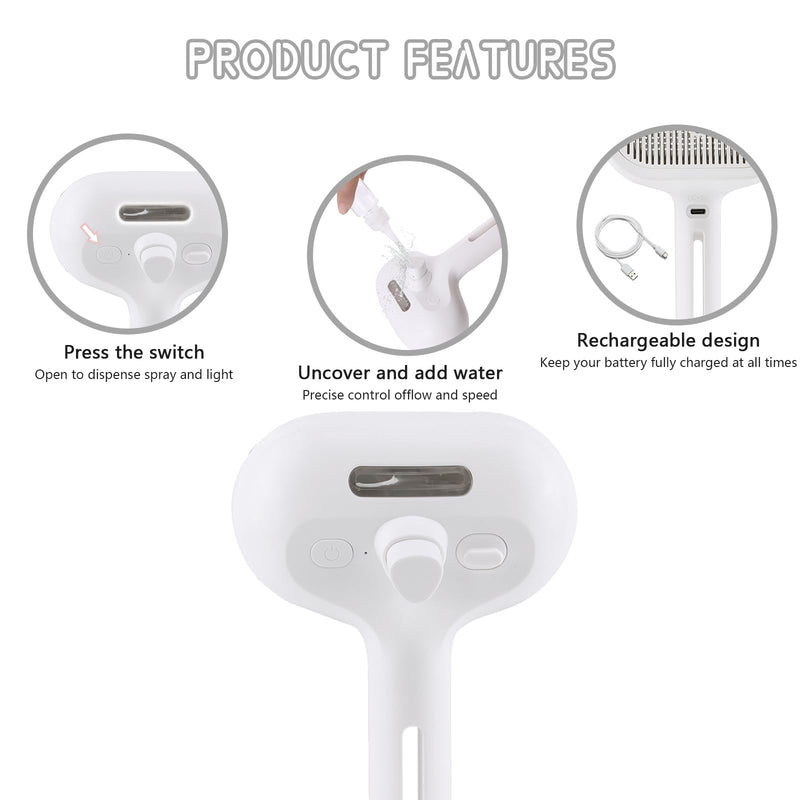 Spray Cat Pet Grooming Brush with Water Sprayer - Hair Removal Comb for Cats and Dogs, White Shedding and Bath Brush with Steam Release c white withyt - PawsPlanet Australia