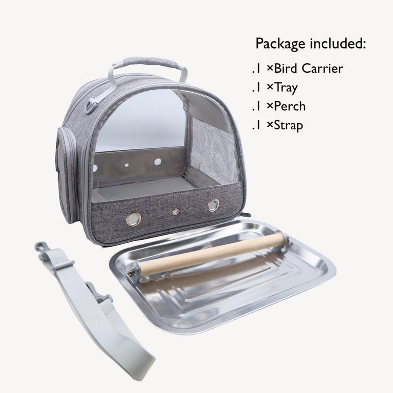 Bird Travel Carrier with Stand Perch and Stainless Tray,Portable Small Bird Parrot Parakeet Cockatiel Carrier for Hiking,Airline Approved. (Grey) - PawsPlanet Australia