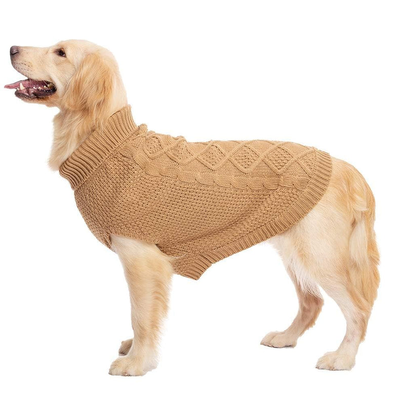 Mihachi Turtleneck Dog Sweater - Winter Coat Apparel Classic Cable Knit Clothes with Leash Hole for Cold Weather, Ideal Gift for Pet in New Year Small/Medium Khaki