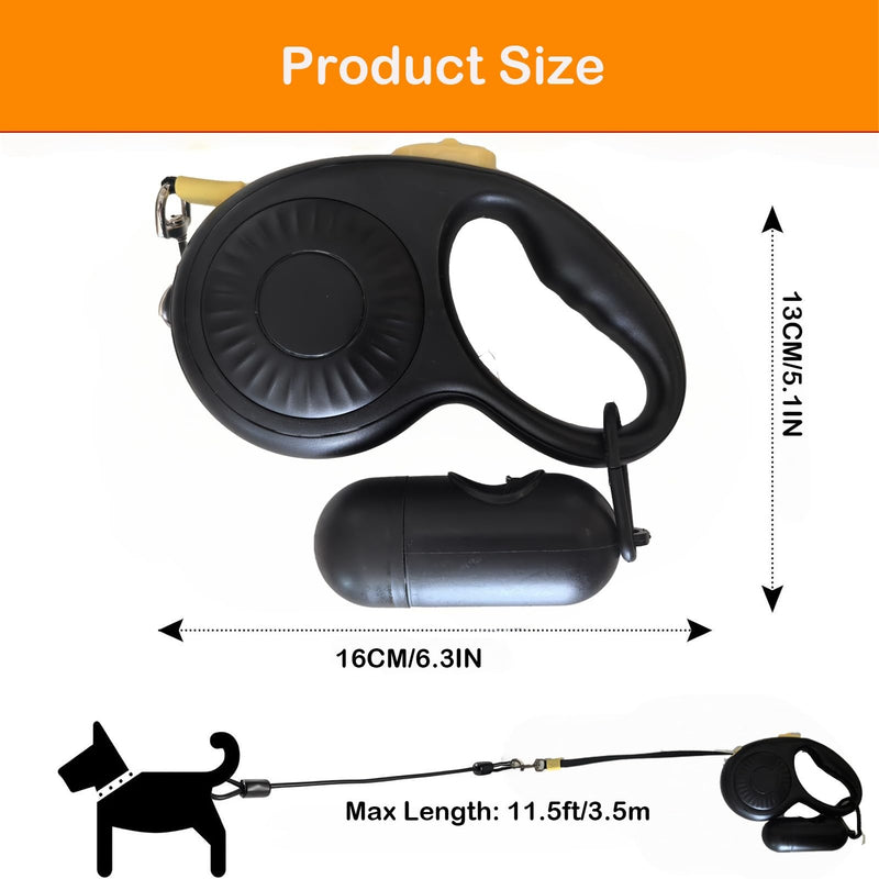 Double Dog Leash for Walking 2 Small Dogs (Up to 33 Lbs Each), Dual Retractable 9.8ft Extendable Strong Nylon Tape Pet Leash with Poop Bags, One-Handed Brake, Pause, Lock (Black) Black - PawsPlanet Australia