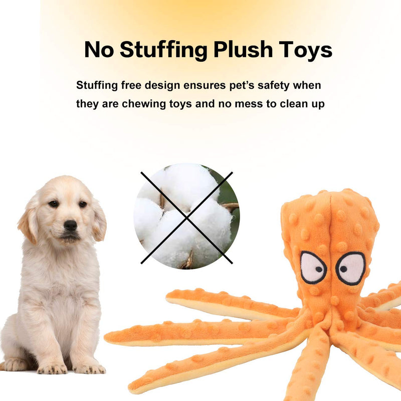 Dog Squeaky Toys Octopus - No Stuffing Crinkle Plush Toys for Puppy Teething, Durable Interactive Chew Toys for Small, Medium and Large Dogs Training and Reduce Boredom, 2 Pack Orange+Green - PawsPlanet Australia