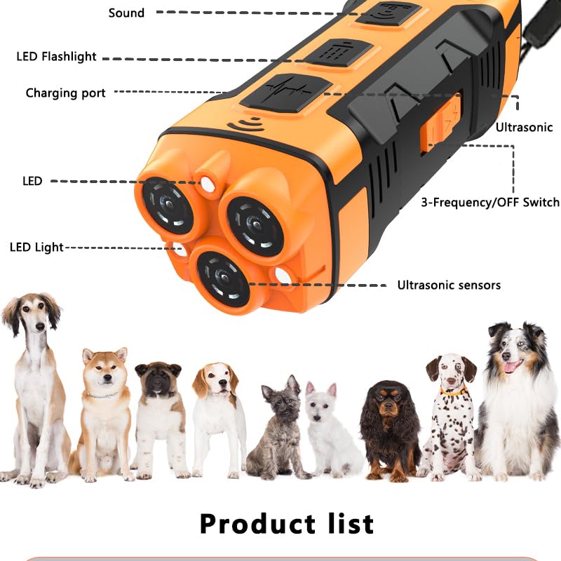 3X Ultrasonic Dog Bark Deterrent - Anti Barking Device for Dogs with 6 Training Modes,50FT Range Bark Control，Safe & Effective Dog Training Tool, Stops Neighbors' Dog Barks, Safe for All Dogs,