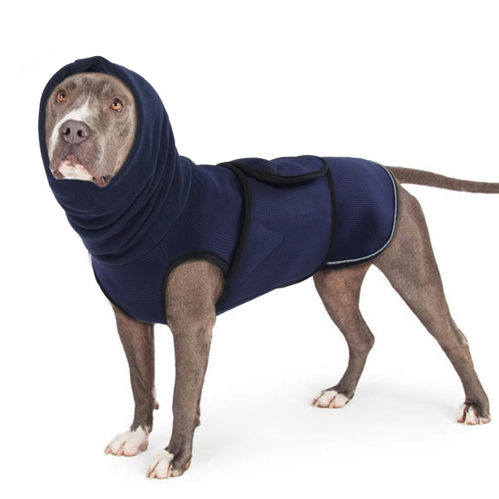 Lelepet Dog Shirt with Dog Ear Cover for Anxiety Relief,Breathable Dog Shirts,Shirts for Dogs with Dog Calming Hood,Dog T-Shirt with Reflective Strips,Dog Vest Dog Shirts for Small Medium Large Dogs XL Navy Blue