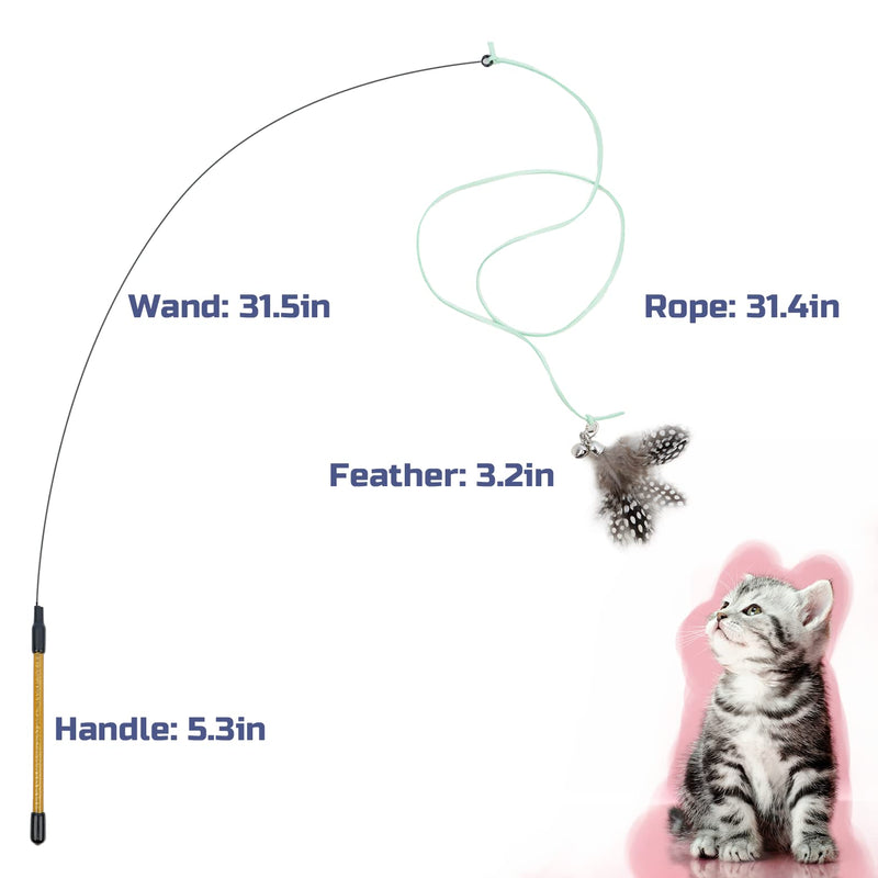 Cat Feather Toys, Interactive Cat Toys Kitten Toys, 2PCS Elasticity Cat Wand Toy and 7PCS Feathers Refills, Cat Toys for Indoor Cats Kitten Play Chase 7-Pcs Replacements