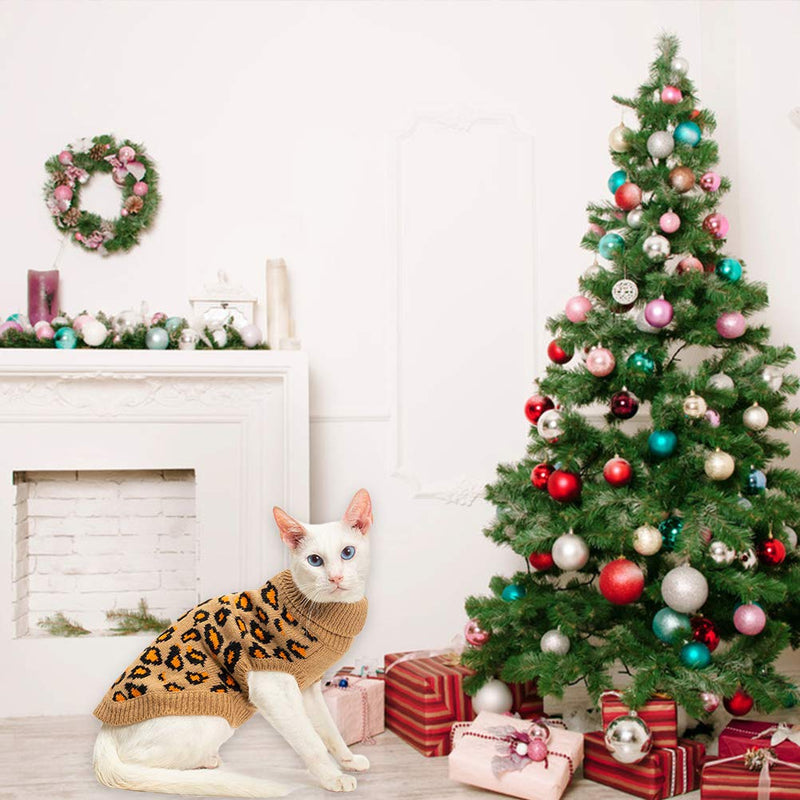 Winter Warm Cat Sweater Turtleneck Puppy Pets Sweater Knit Vest Fashion Leopard for Cats Puppy Small Animals Brown Medium Yellow - PawsPlanet Australia