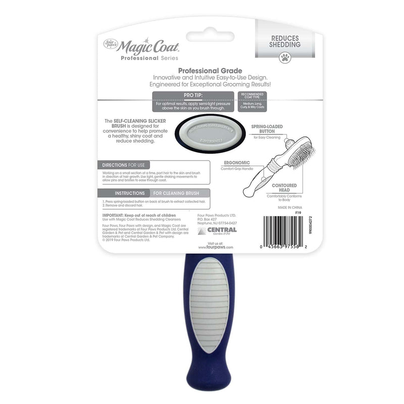 Four Paws Slicker Brush, Professional Series Grooming Brush for Dogs & Cats, Self-Cleaning, Reduces Shedding, All Coat Types, Blue & Grey - PawsPlanet Australia