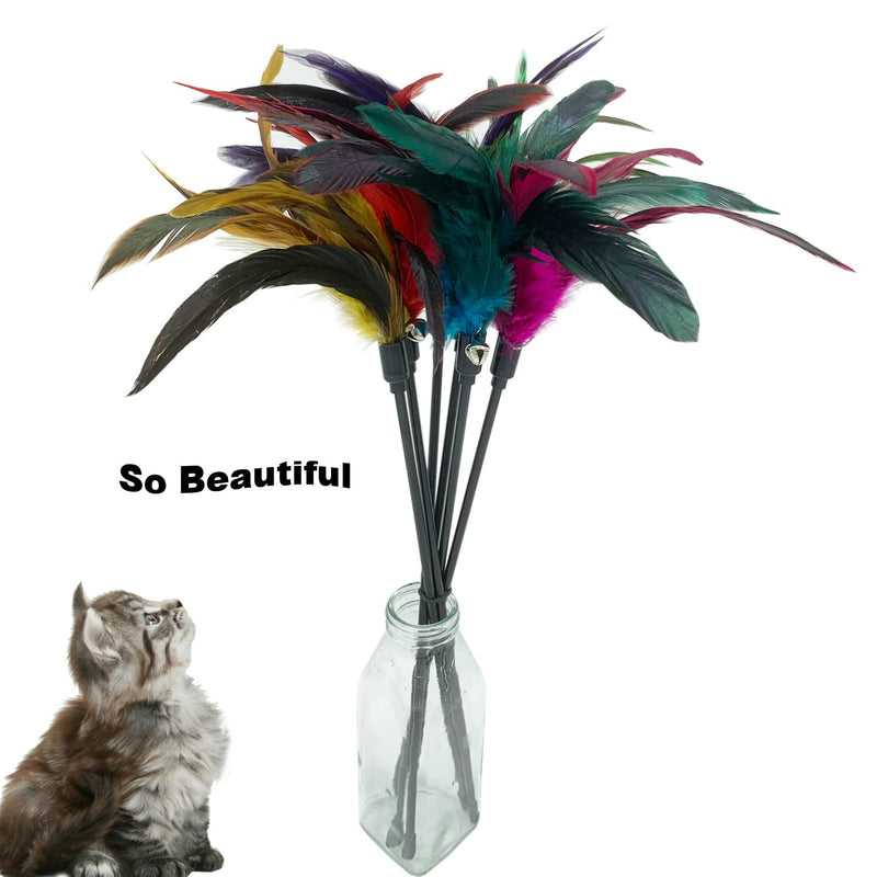 Cat Wand Toy Feather Stick Cat Toys, 6 PCS Cat Feathers Wand Toy, Interactive Cat Toy Feather Wand for Indoor Cats A-6 Pack Cat Wand Toys - PawsPlanet Australia