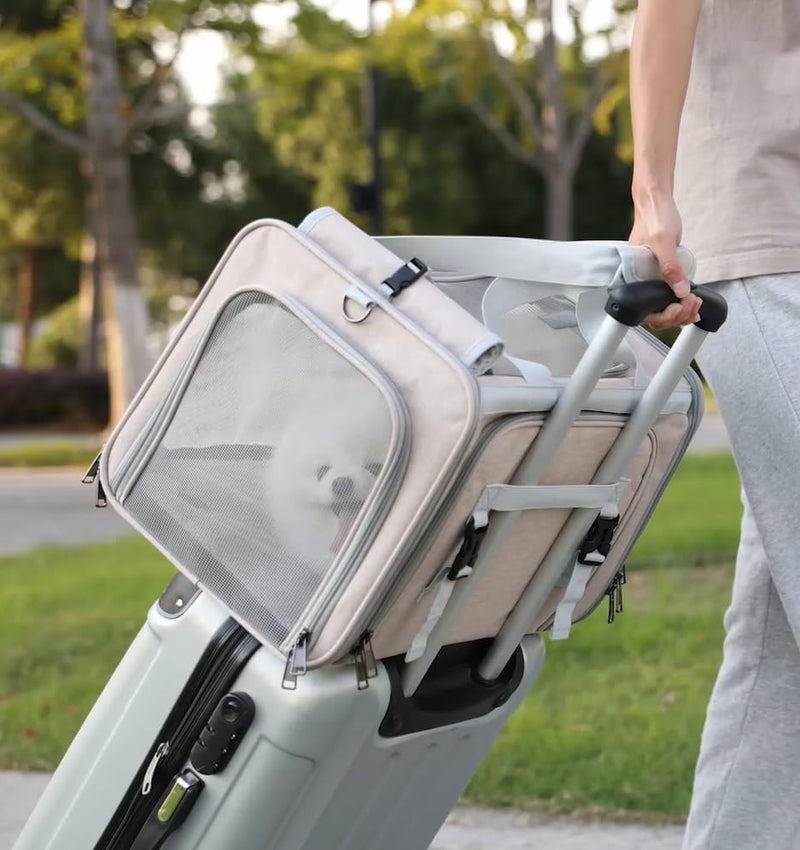 Small Dogs Carrier Airline Approved Soft Cat Carriers Stylish Expandable Pets Carriers Puppies Kitties Cage,Ventilated,Rabbit Bunny Small Animals Travel Outdoor Khaki Color 17.5"L x 12.0"W x 12.0"H