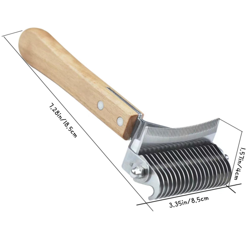 Premium 3-in-1 Dog Brush & Cat Brush (Double-Sided) - Effective Dematting Comb & Undercoat Brush Against Tangles - Safe Fur Changing Aid with Wooden Handle for Dogs & Cats - PawsPlanet Australia