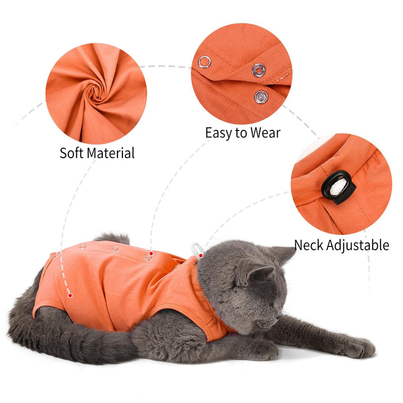 LIANZIMAU Cat Recovery Suit Female Cat Onesie After Surgery Spay Neuter Cone Alternative Breathable Post Surgery Recovery Suit Soft Cotton Adjustable Abdominal Bodysuit Kitten Healing Orange Large