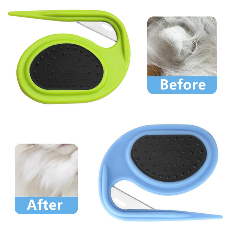 2 PCS Pet Grooming Tool Professional Dematting Comb Dog Detangler Brush Hair Grooming Tool Dog Undercoat Rake Grooming Rake for Grooming - Cuts Through Matts & Tangles with Ease(Blue、Green） - PawsPlanet Australia