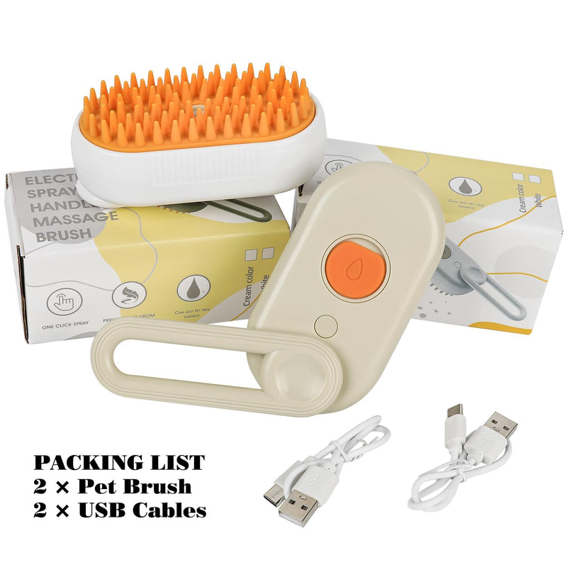 Cat Steam Brush for Shedding – Rechargeable Steam Pet Brush Flea, Anti-Static, Massage, Comb Cleaning All in One Pet Grooming Comb Hair Removal Tool for Cats and Dogs (2 PCS White Brown) - PawsPlanet Australia